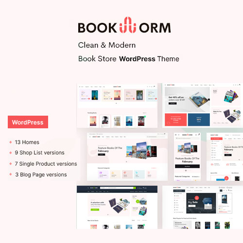 Bookworm bookstore and bookshop WooCommerce theme homepage preview