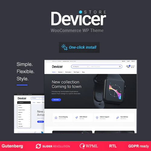 Devicer electronics mobile tech store WooCommerce theme homepage preview