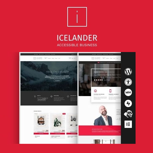Icelander accessible business portfolio WooCommerce theme homepage preview