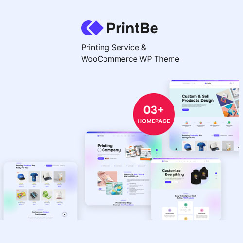 PrintBe printing service WooCommerce theme homepage preview