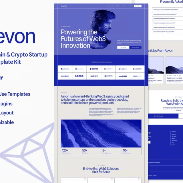 Aevon - Web3 Blockchain & Crypto Startup Elementor Template Kit preview