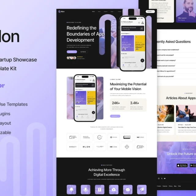 Allon - Mobile App & Startup Showcase Elementor Template Kit preview