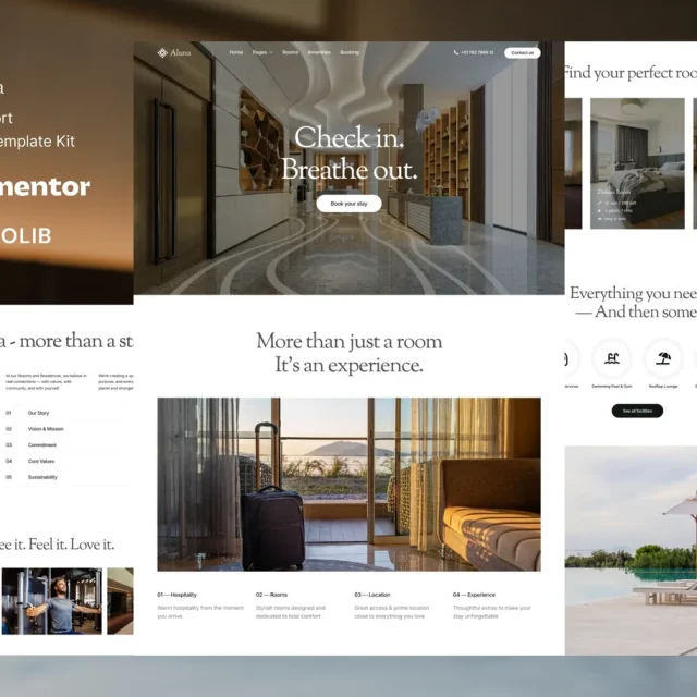 Aluna hotel and resort Elementor template kit preview
