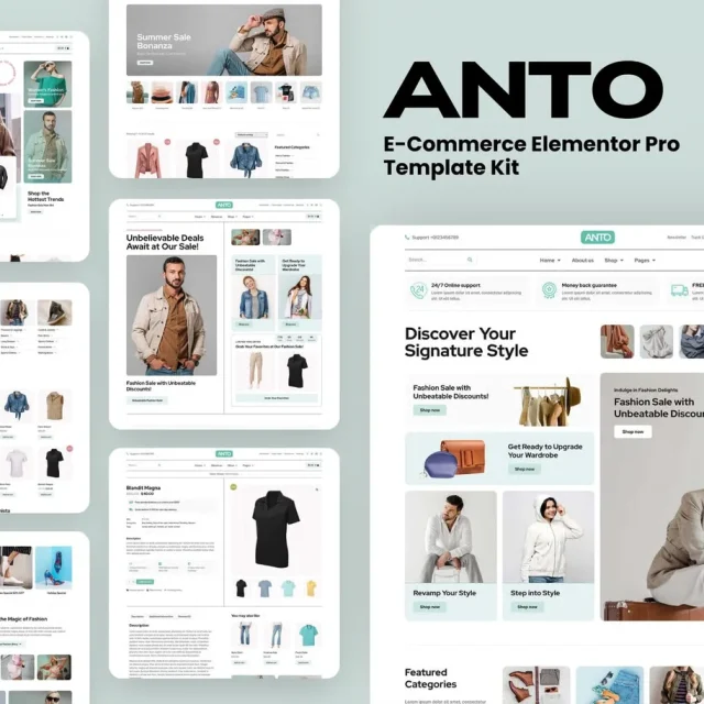 Anto e-commerce Elementor Pro template kit preview
