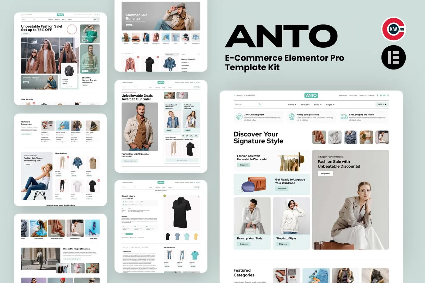 Anto e-commerce Elementor Pro template kit preview