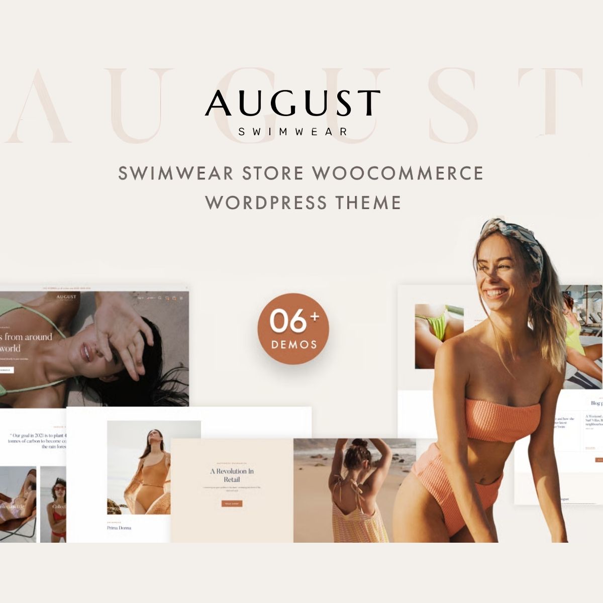 August swimwear WooCommerce theme homepage preview