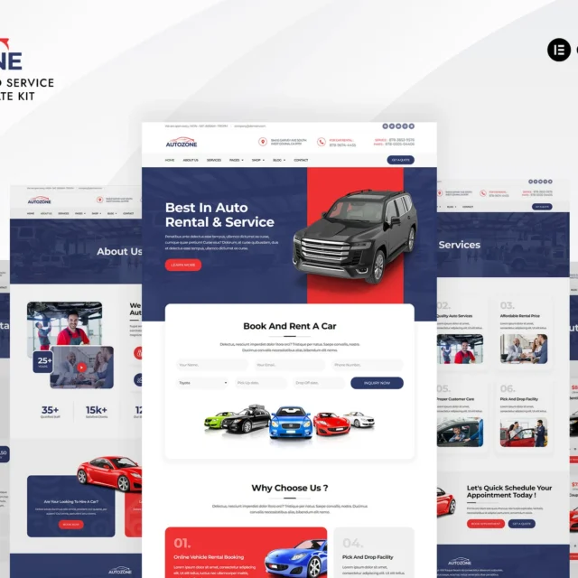 Autozone - Car Rental & Auto Service Elementor Template Kit preview