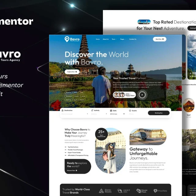 Bavro travel and tour agency Elementor template kit preview