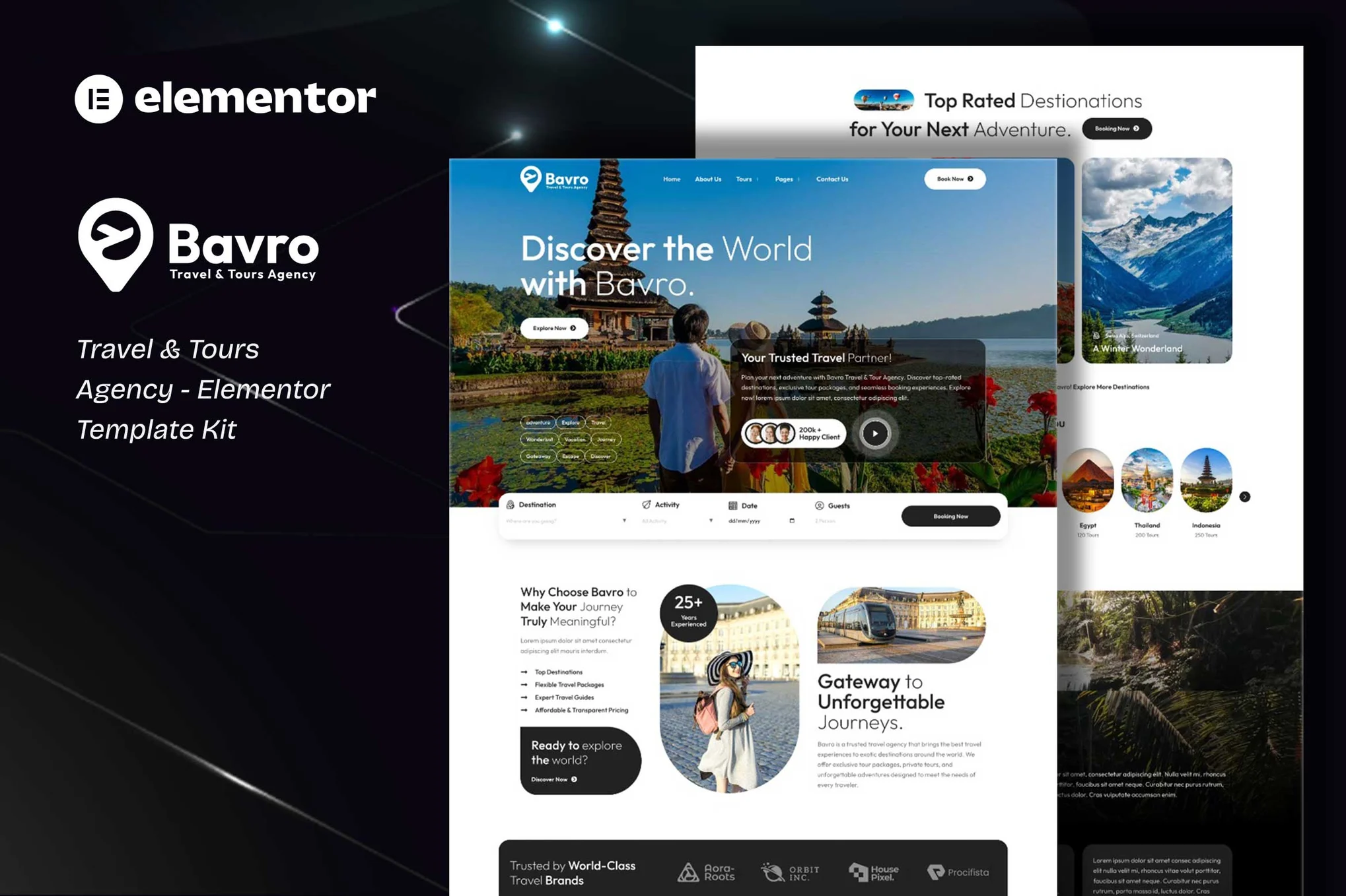 Bavro travel and tour agency Elementor template kit preview