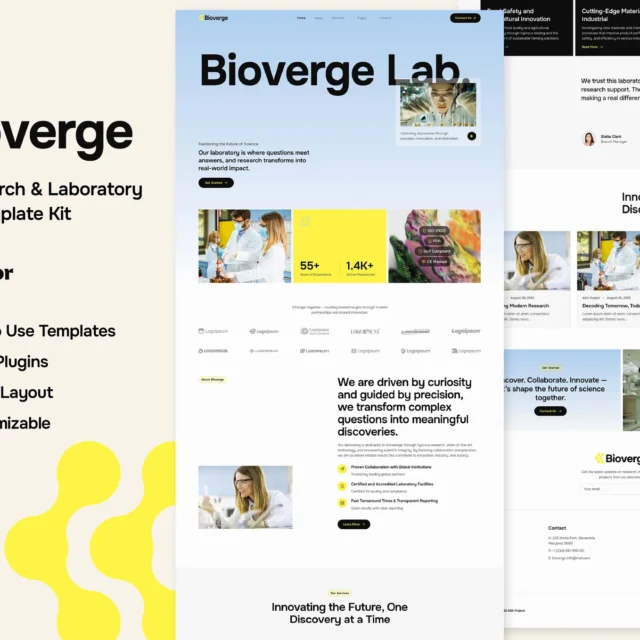 Bioverge - Science Research & Laboratory Elementor Template Kit preview