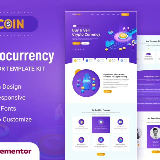 BitzCoin - Crypto Exchange Elementor Template Kit preview