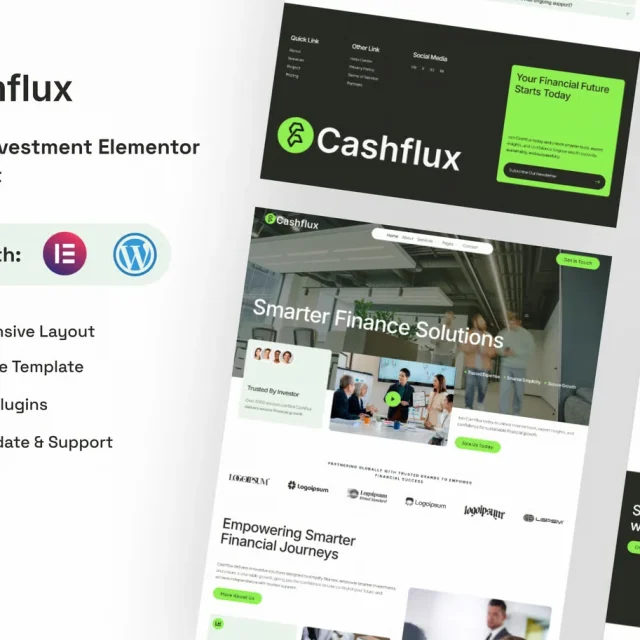 Cashflux finance and investment Elementor template kit preview