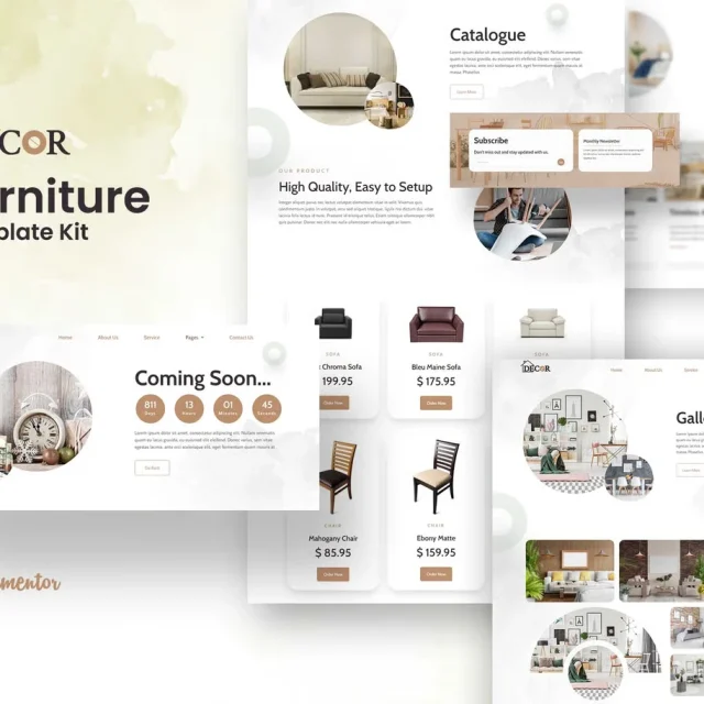 Decor furniture and interior design Elementor template kit preview
