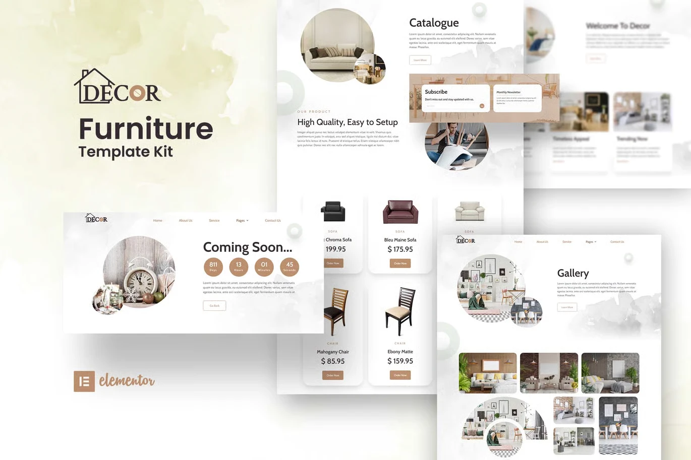 Decor furniture and interior design Elementor template kit preview