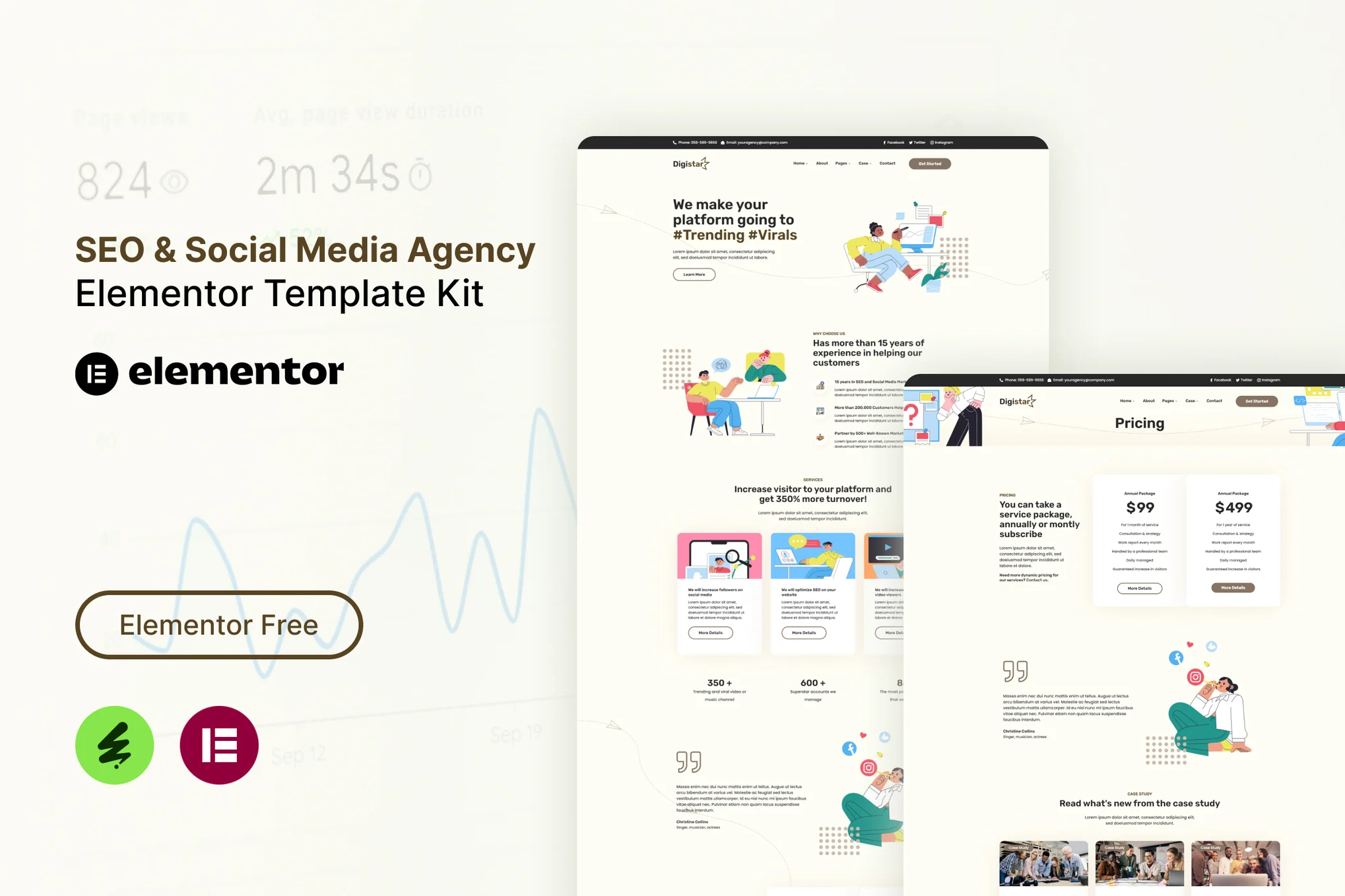 Digistar - SEO & Social Media Agency Elementor Templat Kit preview