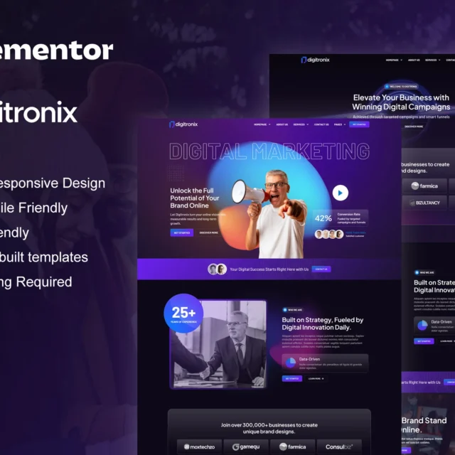 Digitronix - Dark Digital Agency Elementor Pro Template Kit preview