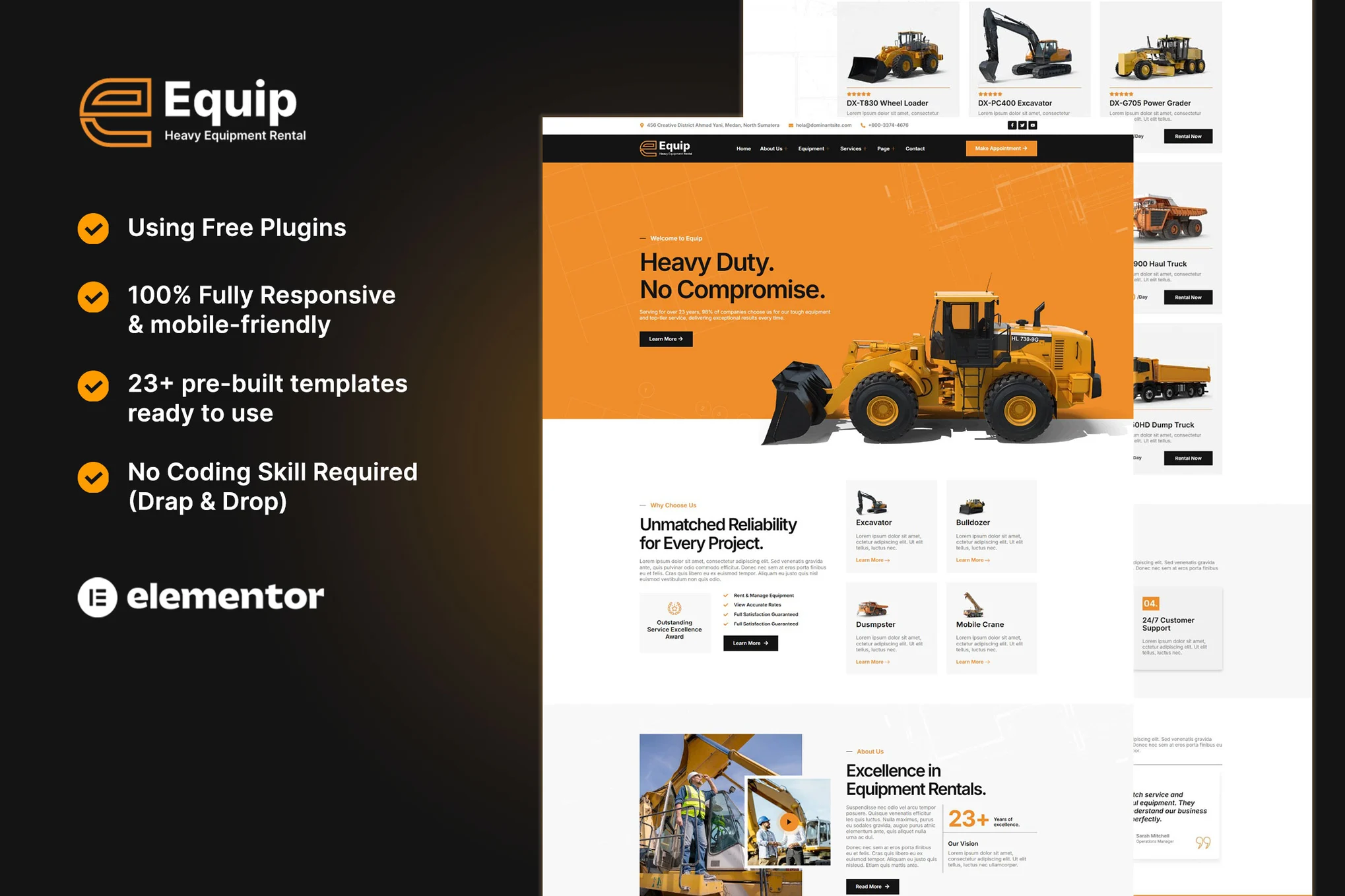 Equip - Heavy Equipment Rental Elementor Template Kit preview
