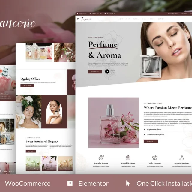 Fragrancerie perfume and cosmetic shop Elementor Pro template kit preview