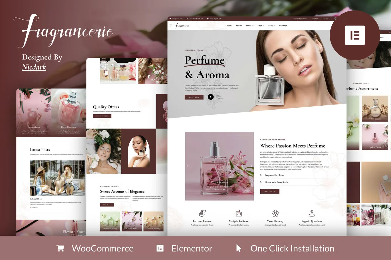 Fragrancerie perfume and cosmetic shop Elementor Pro template kit preview