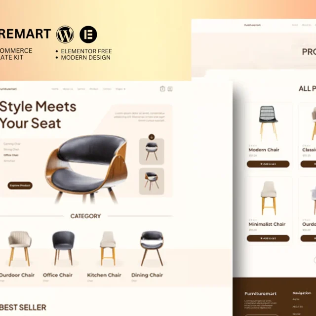 FurnitureMart furniture ecommerce Elementor template kit preview