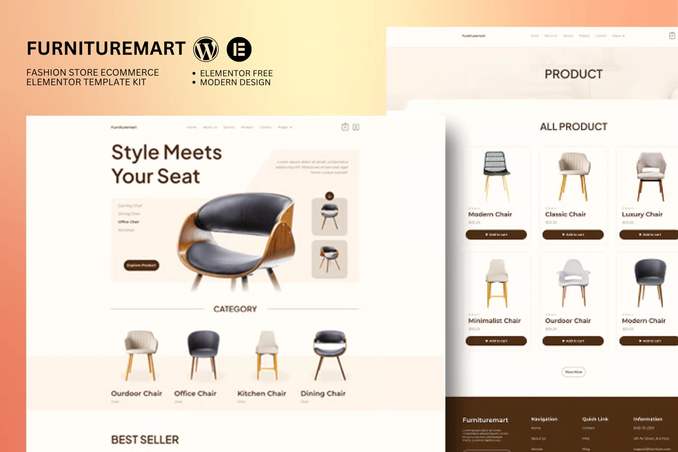 FurnitureMart furniture ecommerce Elementor template kit preview