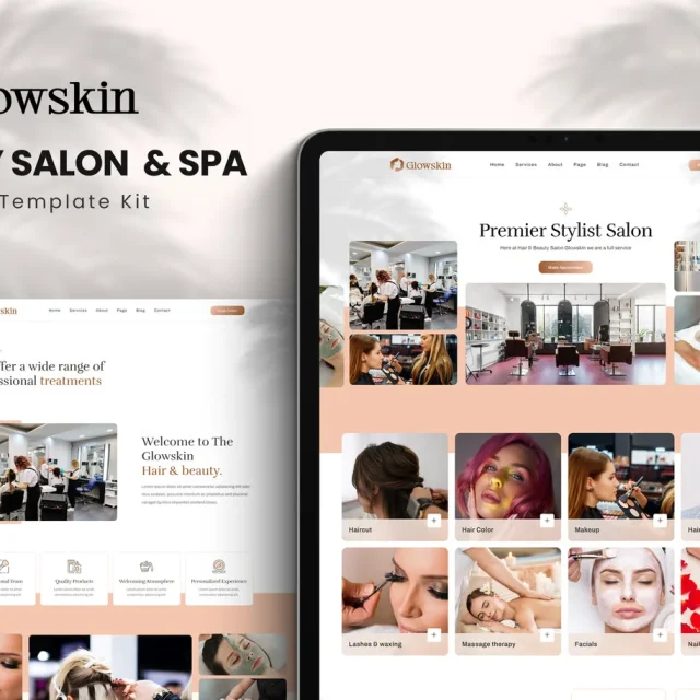 Glowskin beauty salon and spa Elementor template kit preview