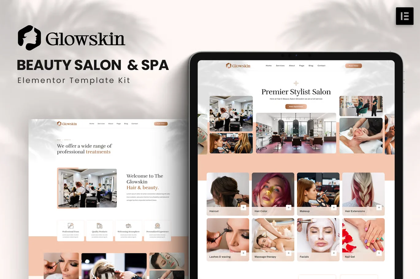 Glowskin beauty salon and spa Elementor template kit preview