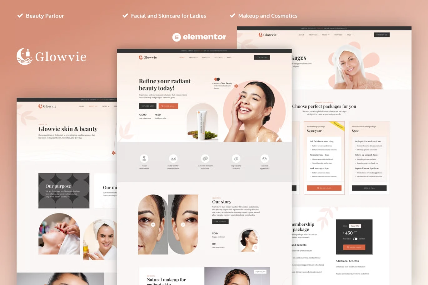 Glowvie - Beauty & Skincare Elementor Pro Template Kit preview
