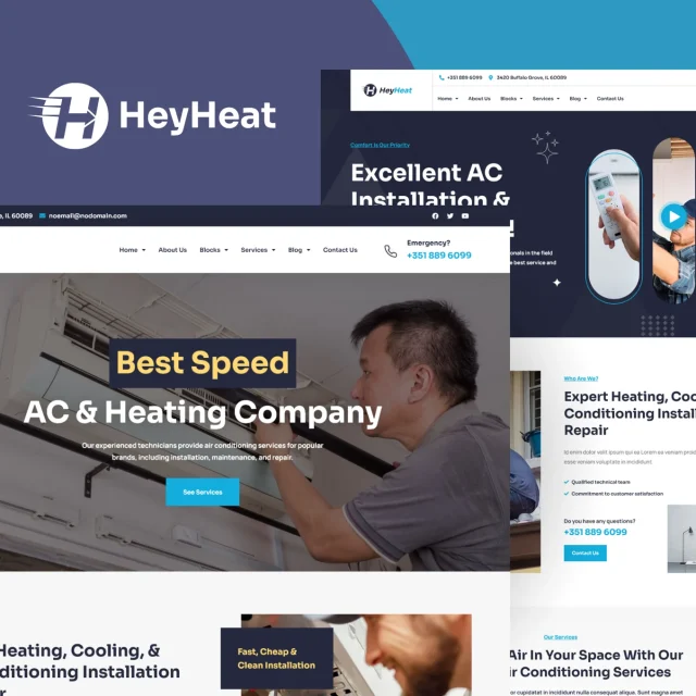 HeyHeat air conditioning services Elementor Pro template kit preview