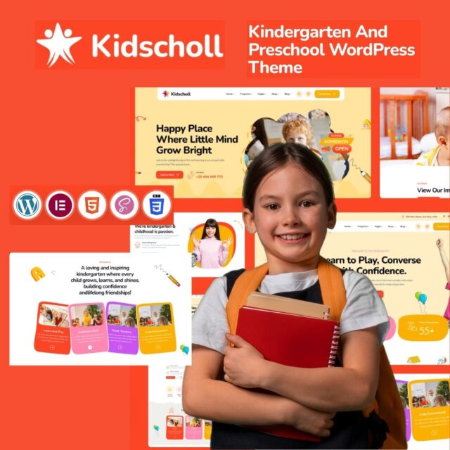 Kidscholl kindergarten and preschool WordPress theme homepage preview
