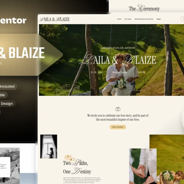 Laila & Blaize - Wedding Invitation Elementor Template Kit preview