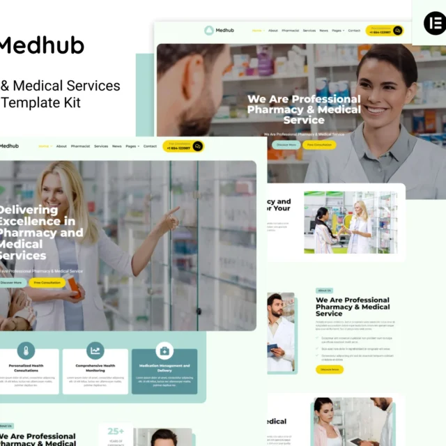 MedHub - Pharmacy & Medical Services Elementor Template Kit  preview