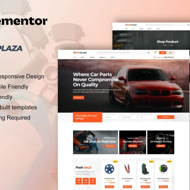 OtoPlaza auto parts store Elementor Pro template kit preview