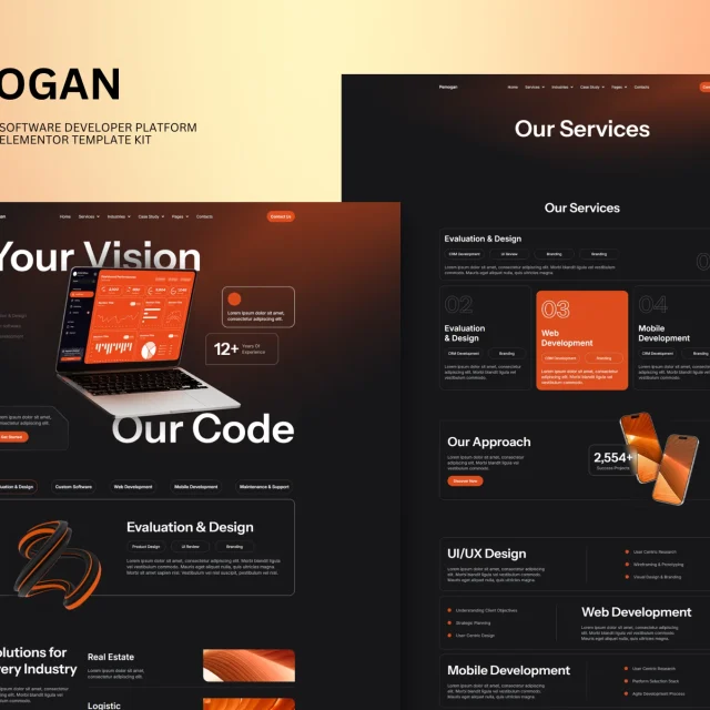 Pemogan software development and IT solutions Elementor template kit preview