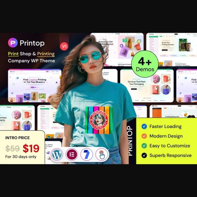 Printop print shop and printing company WordPress theme homepage preview