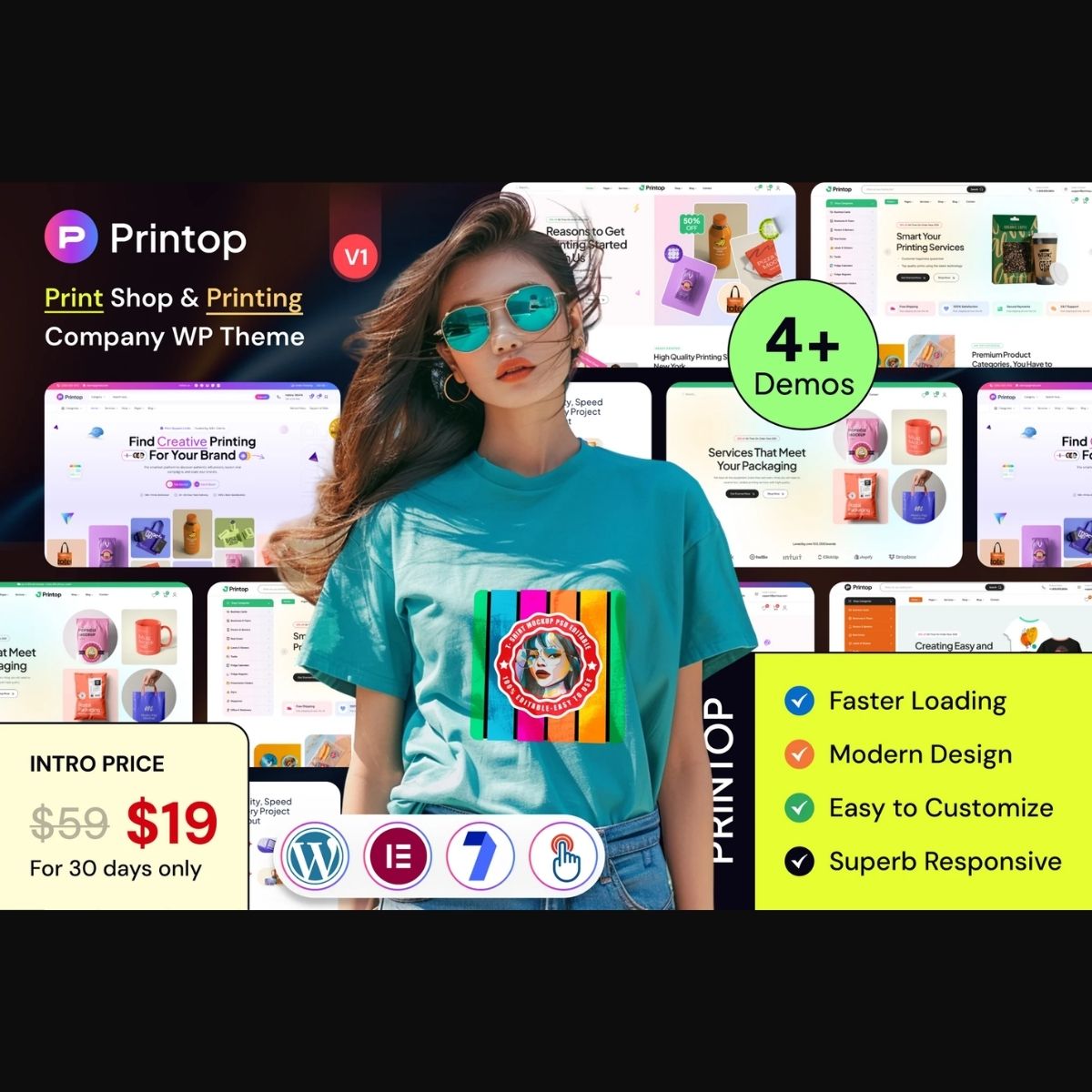Printop print shop and printing company WordPress theme homepage preview