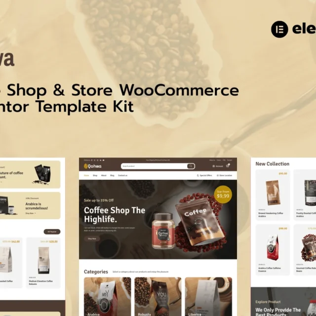 Qohwa - Coffee Shop & Store Ecommerce Elementor Pro Template Kit preview