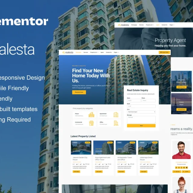 Realesta real estate Elementor template kit preview