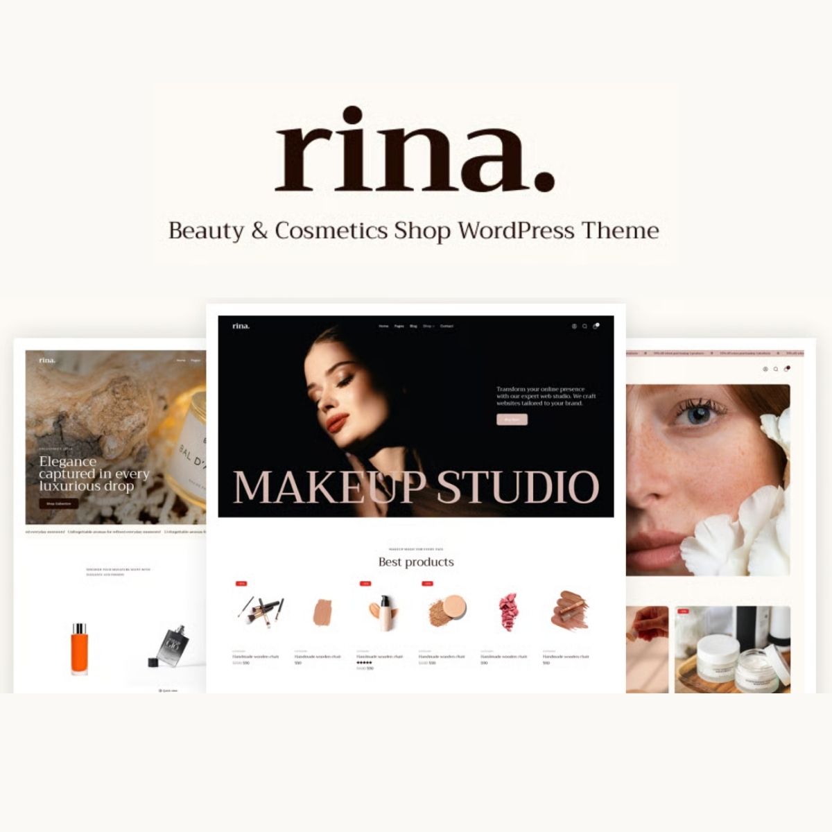 Rina beauty and cosmetics shop WordPress theme homepage preview