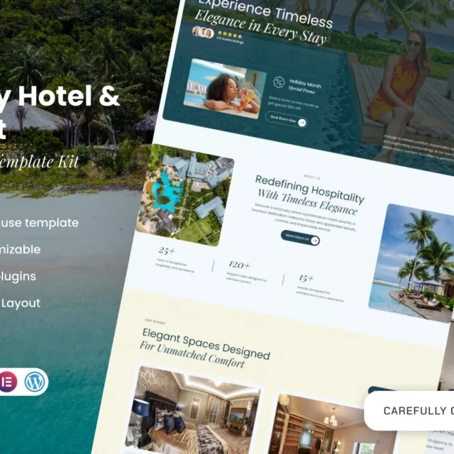 Solenne luxury hotel and resort Elementor template kit preview