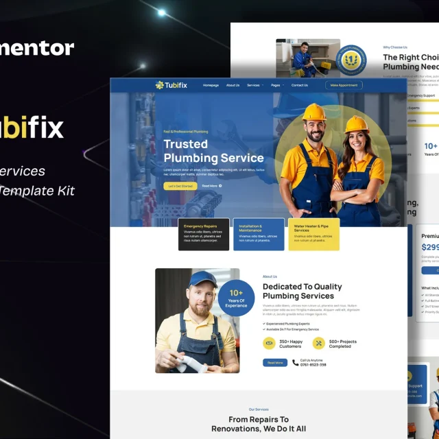 Tubifix plumbing services Elementor template kit preview
