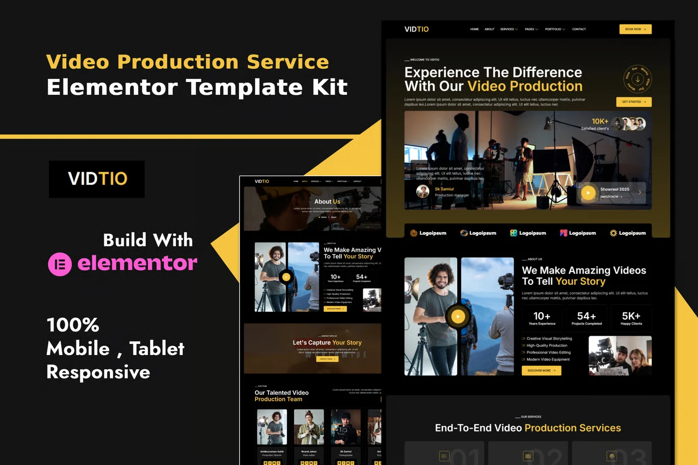 Vidtio - Video Production Elementor Template Kit preview