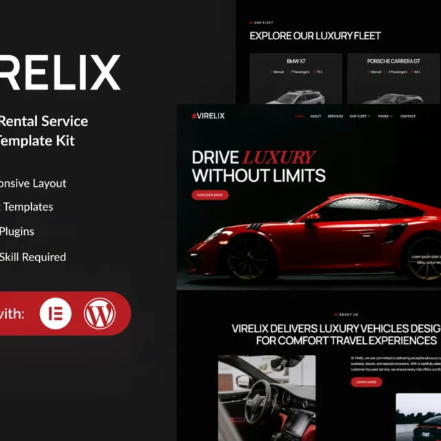 Virelix - Luxury Car Rental Service Elementor Template Kit preview