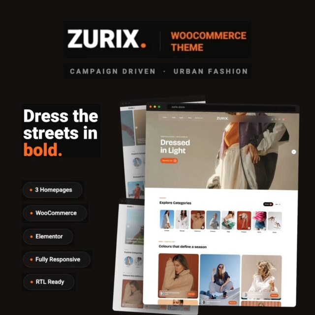 ZURIX urban fashion WooCommerce theme homepage preview